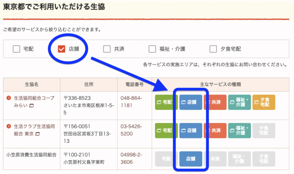 生協の店舗検索