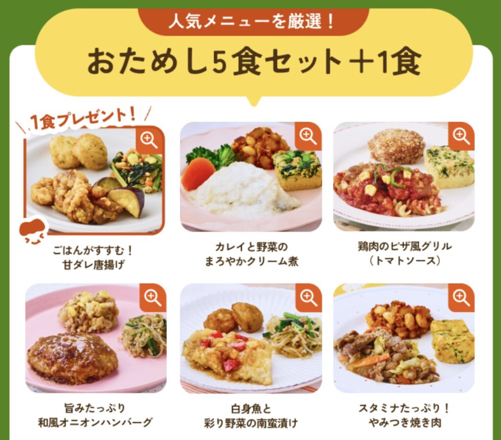 モグモデリのお試し5食セット＋1食のメニュー